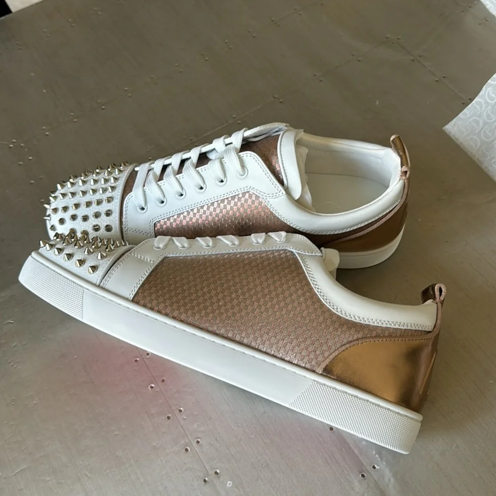 Christian Louboutin varsijunior spikes flat sneaker trainer bronze white roca 46
